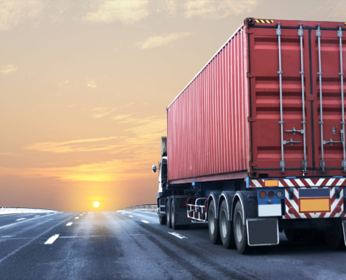 Truck,On,Highway,Road,With,Red,Container,,Transportation,Concept.,import,export,Logistic